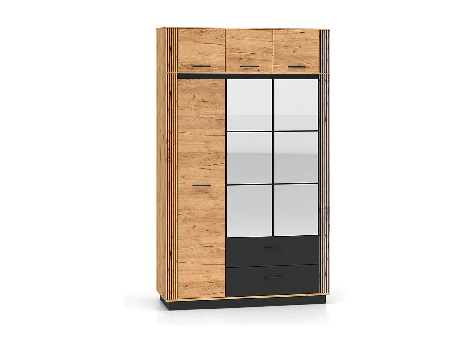Armoire 3 portes 2 tiroirs extension Solal Bois et Noir
