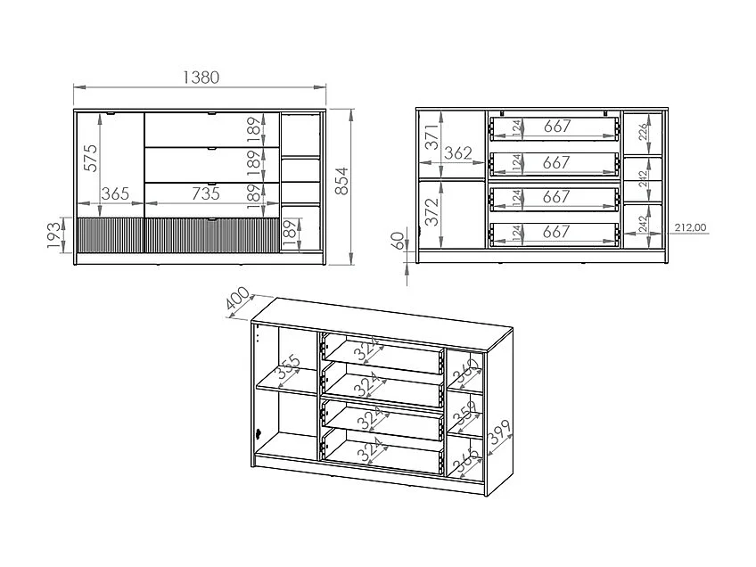 Armoire basse 2 portes 1 tiroir Ronan Blanc