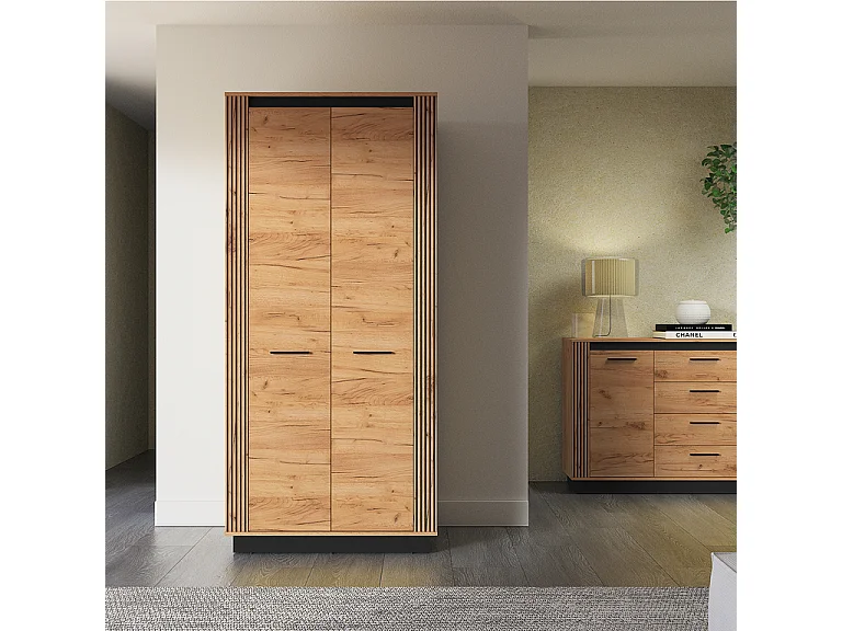 Solal Hout en Zwart 2-deurs kledingkast