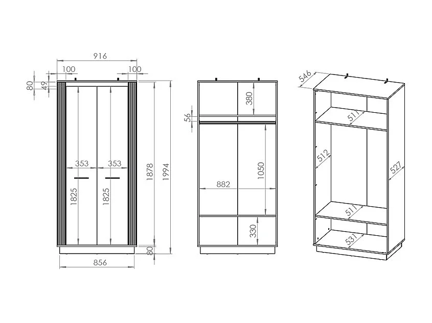 Solal Hout en Zwart 2-deurs kledingkast