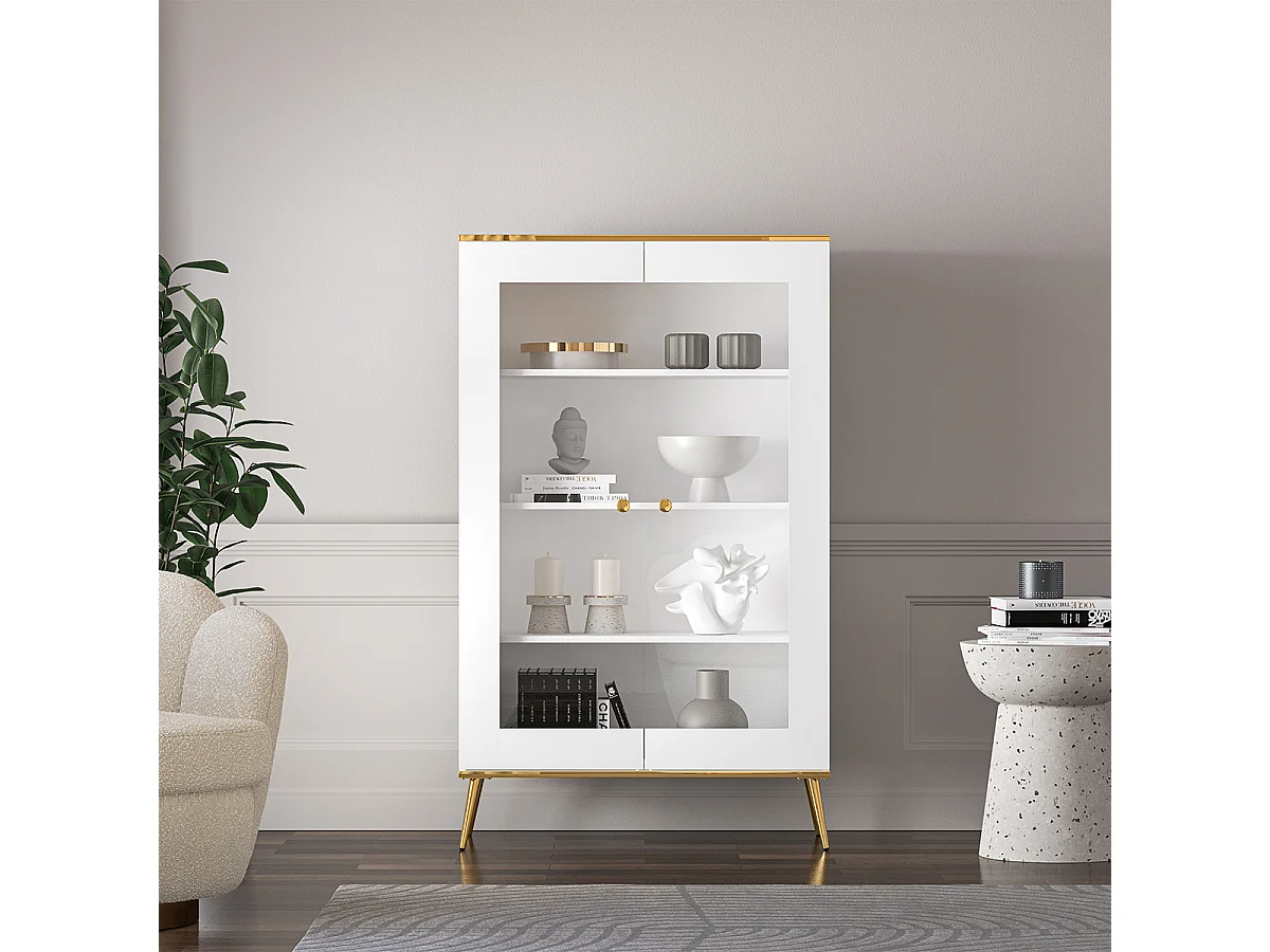 Vaisselier 2 portes Zora Blanc et Doré