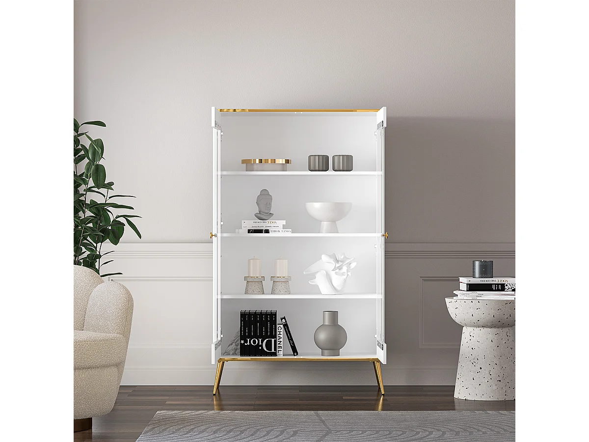 Vaisselier 2 portes Zora Blanc et Doré