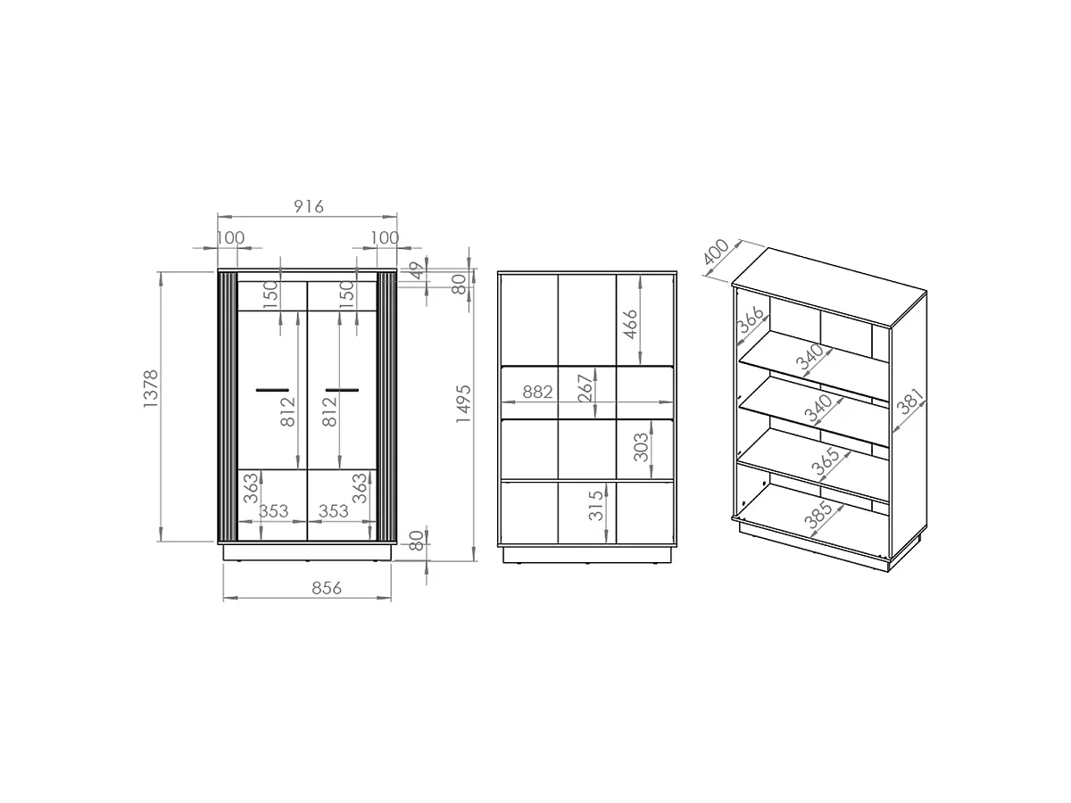 Solal Hout en Zwart 2-deurs servieskast