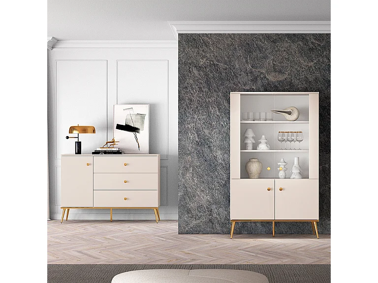 Vaisselier 4 portes Olivia Cachemire et Doré