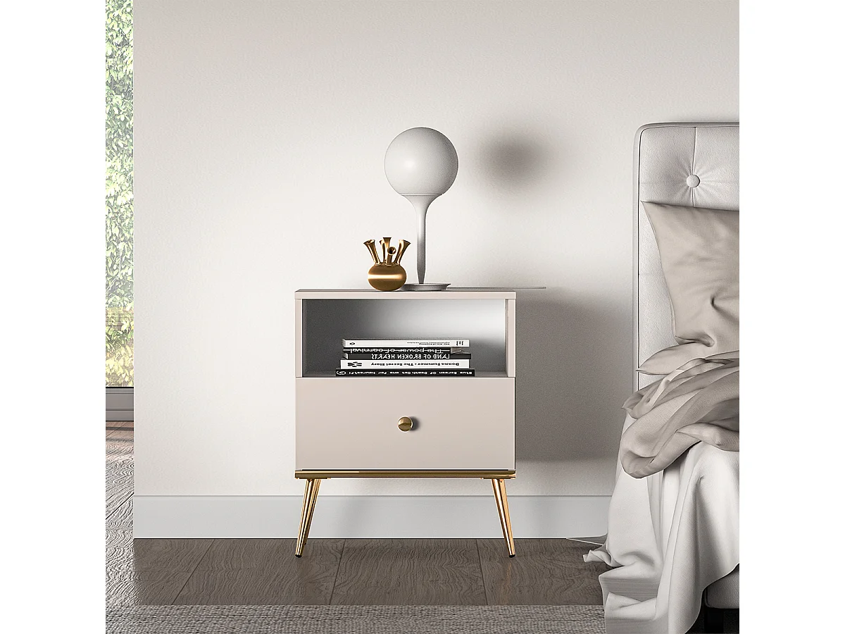 Chevet 1 tiroir Olivia Cachemire et Doré