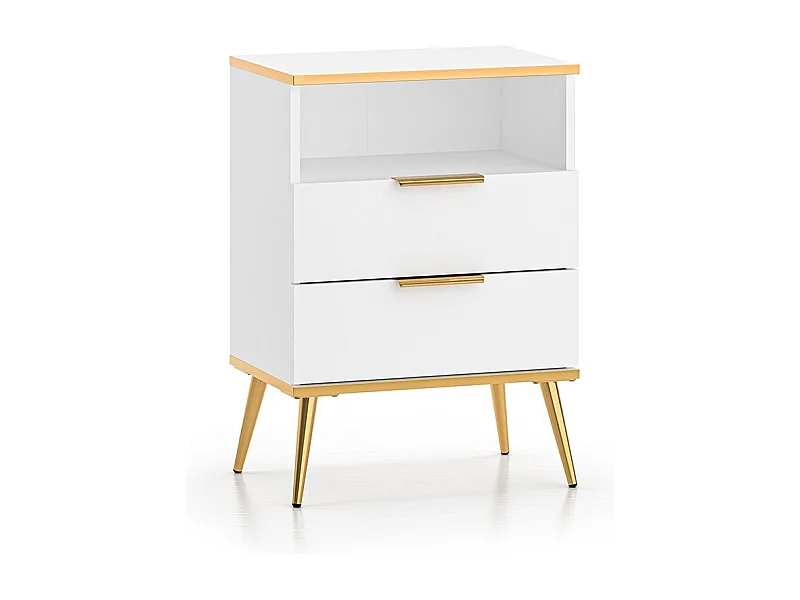 Mesa de cabeceira 2 gavetas Zora branco 70cm