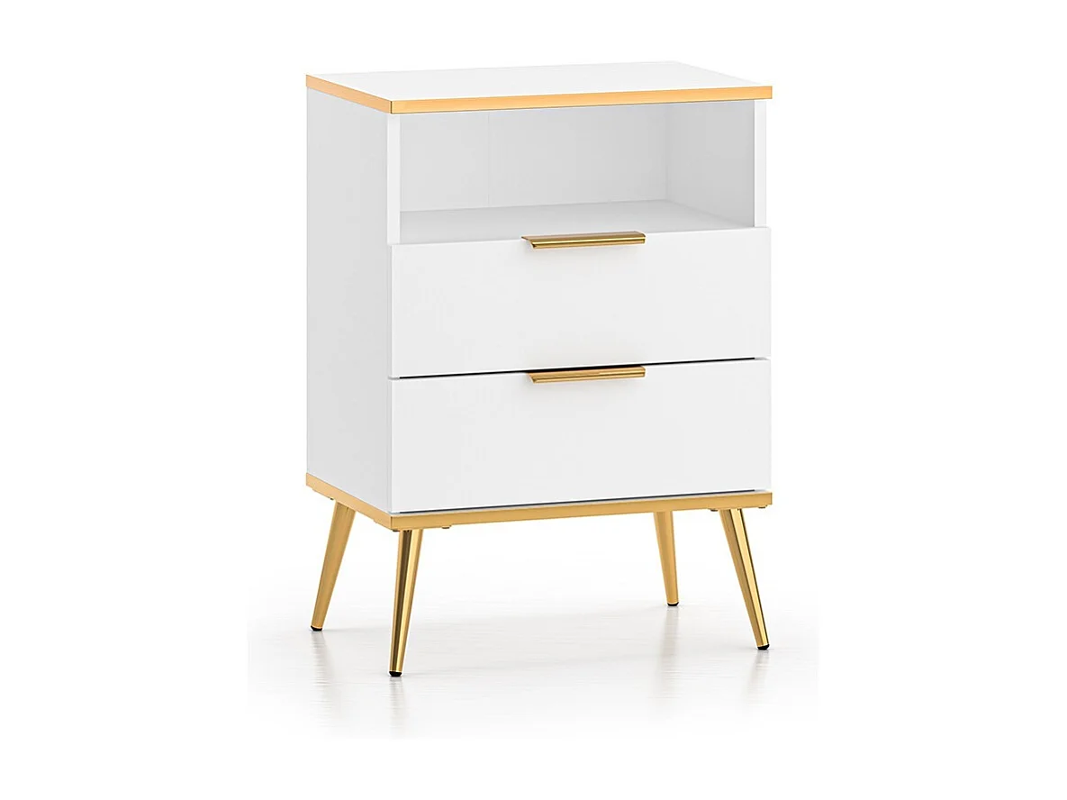 Mesa de cabeceira 2 gavetas Zora branco 70cm