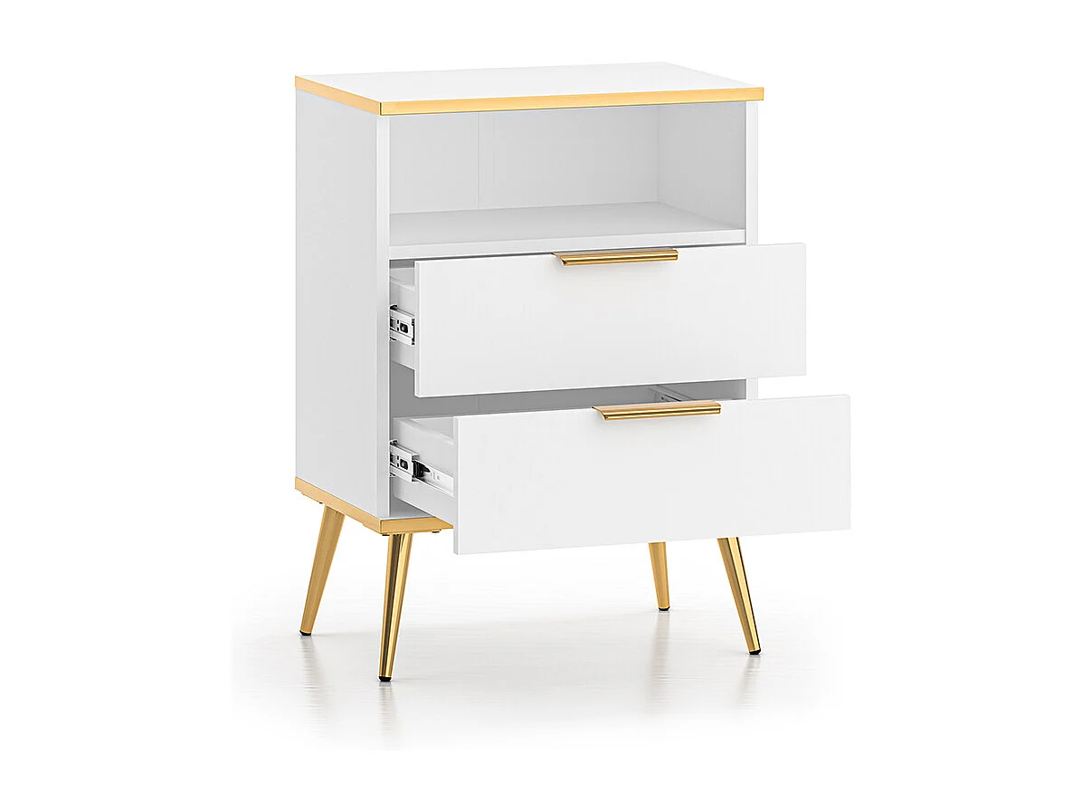 Mesa de cabeceira 2 gavetas Zora branco 70cm