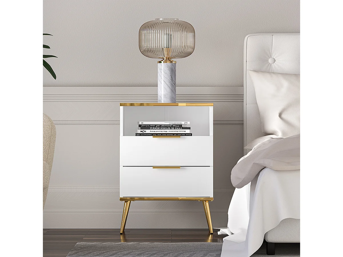 Mesa de cabeceira 2 gavetas Zora branco 70cm