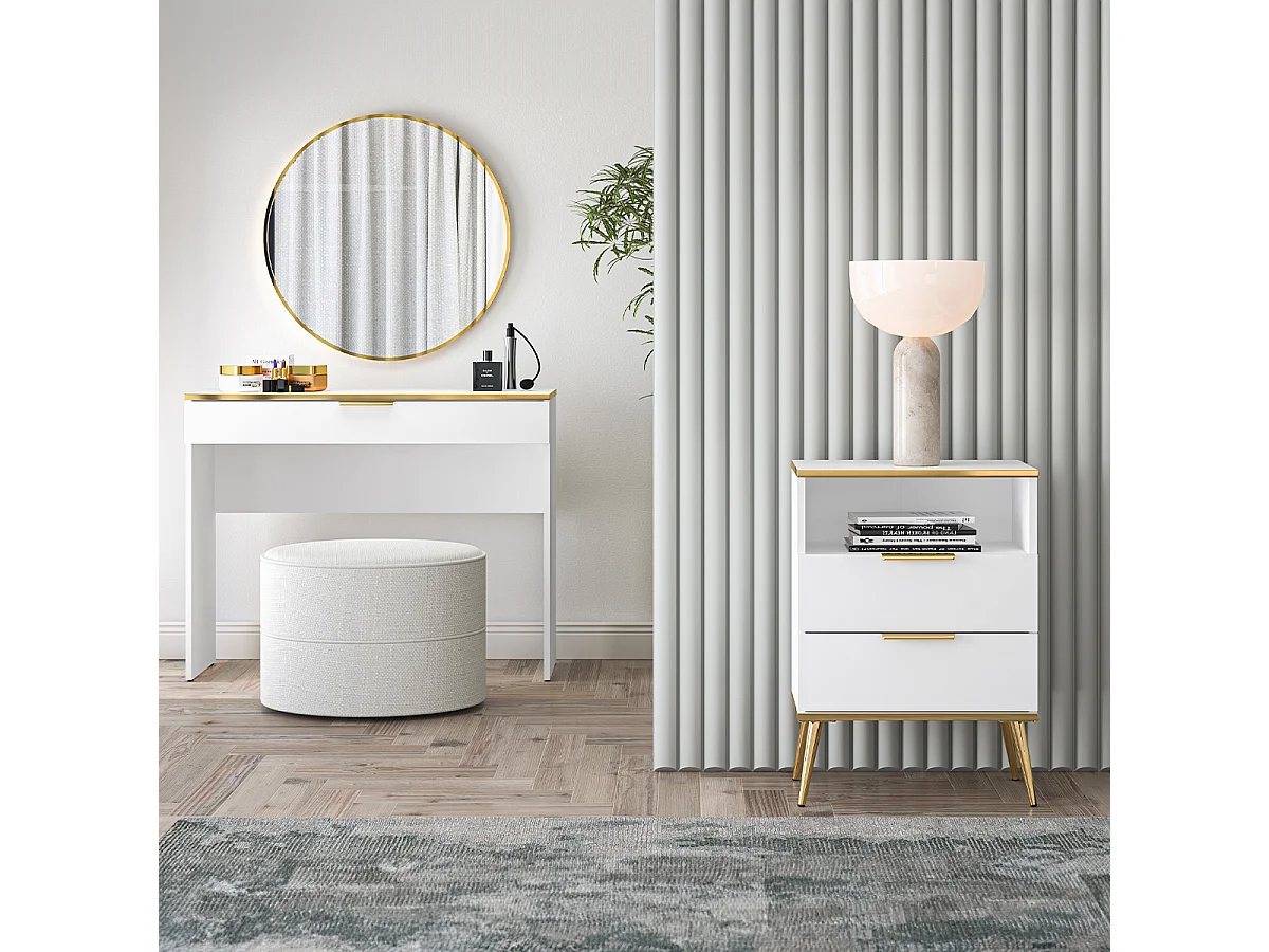 Mesa de cabeceira 2 gavetas Zora branco 70cm