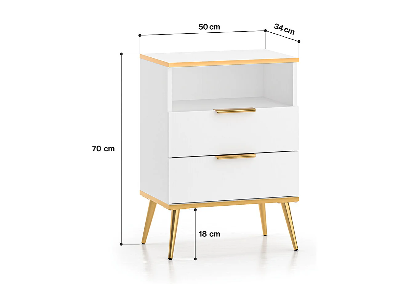 Mesa de cabeceira 2 gavetas Zora branco 70cm