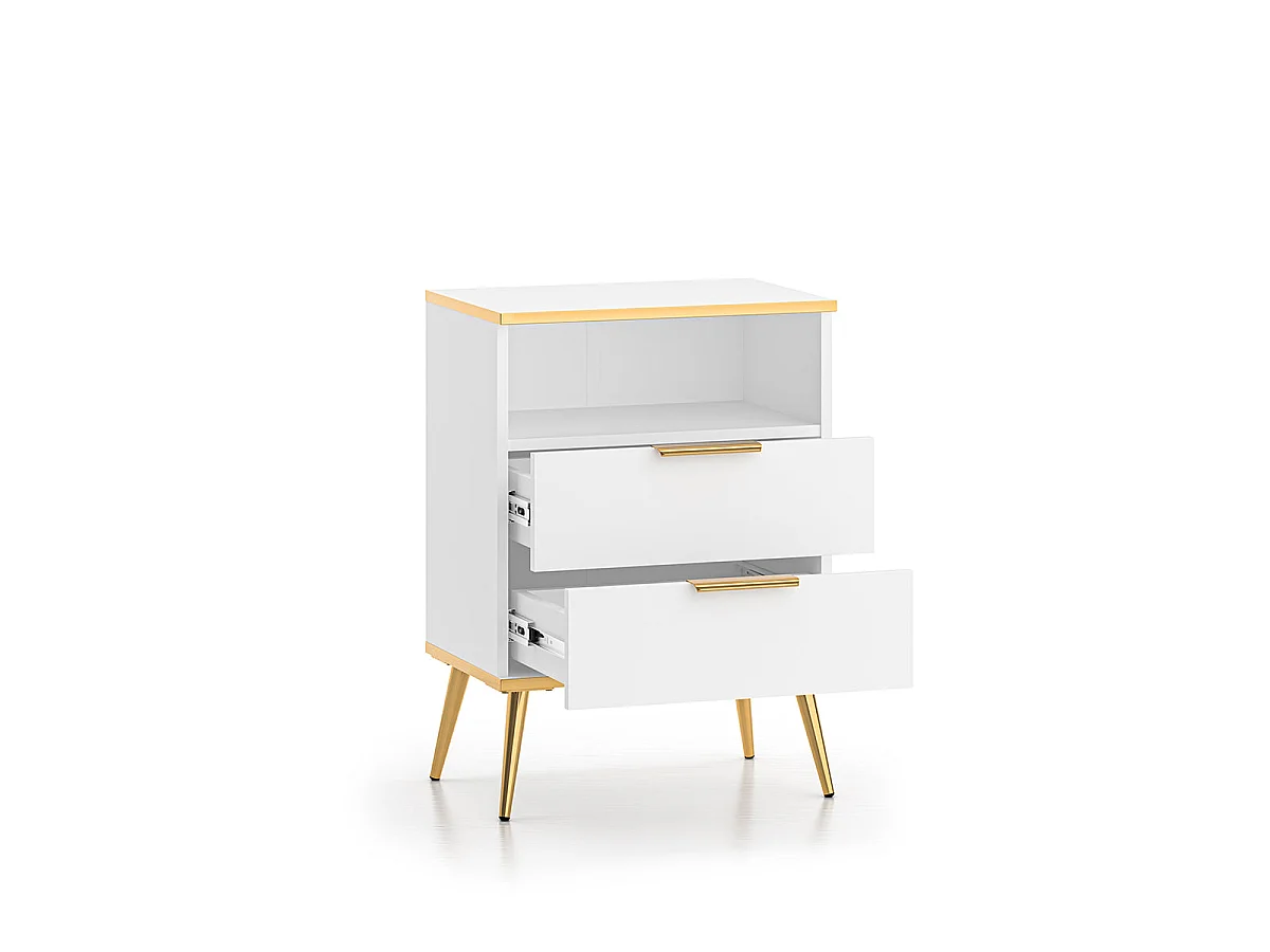 Zora White and Gold 2-drawer bedside cabinet