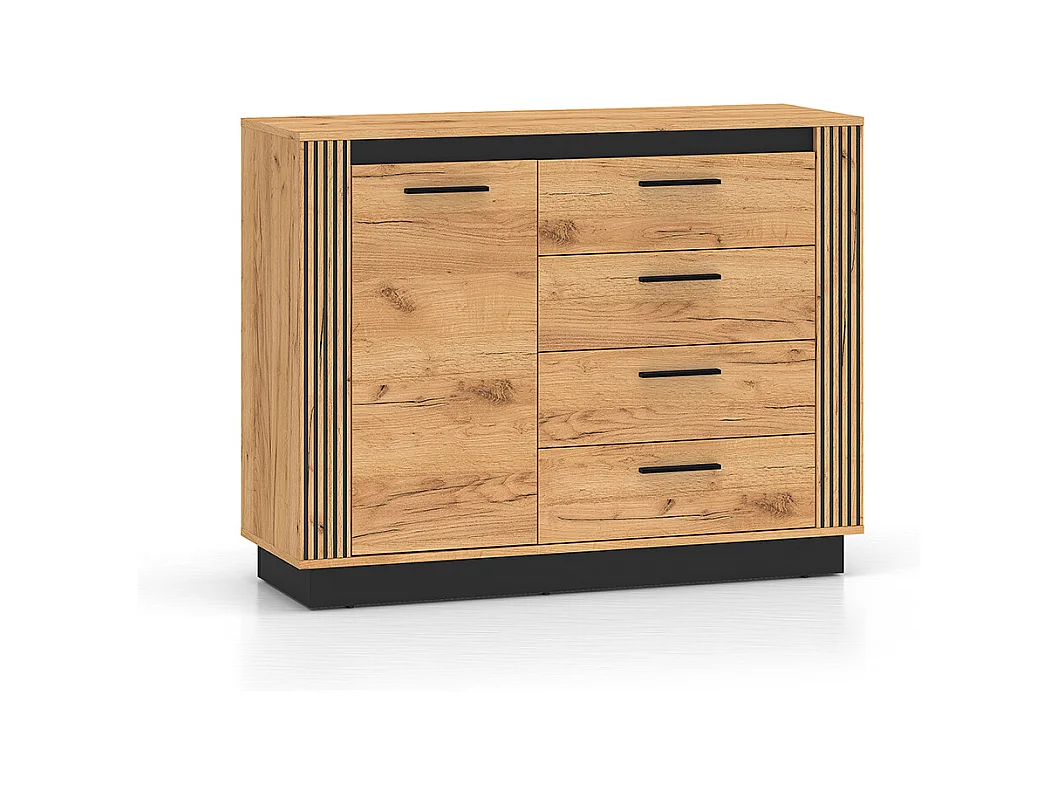 Buffet 1 porte 4 tiroirs Solal Bois et Noir