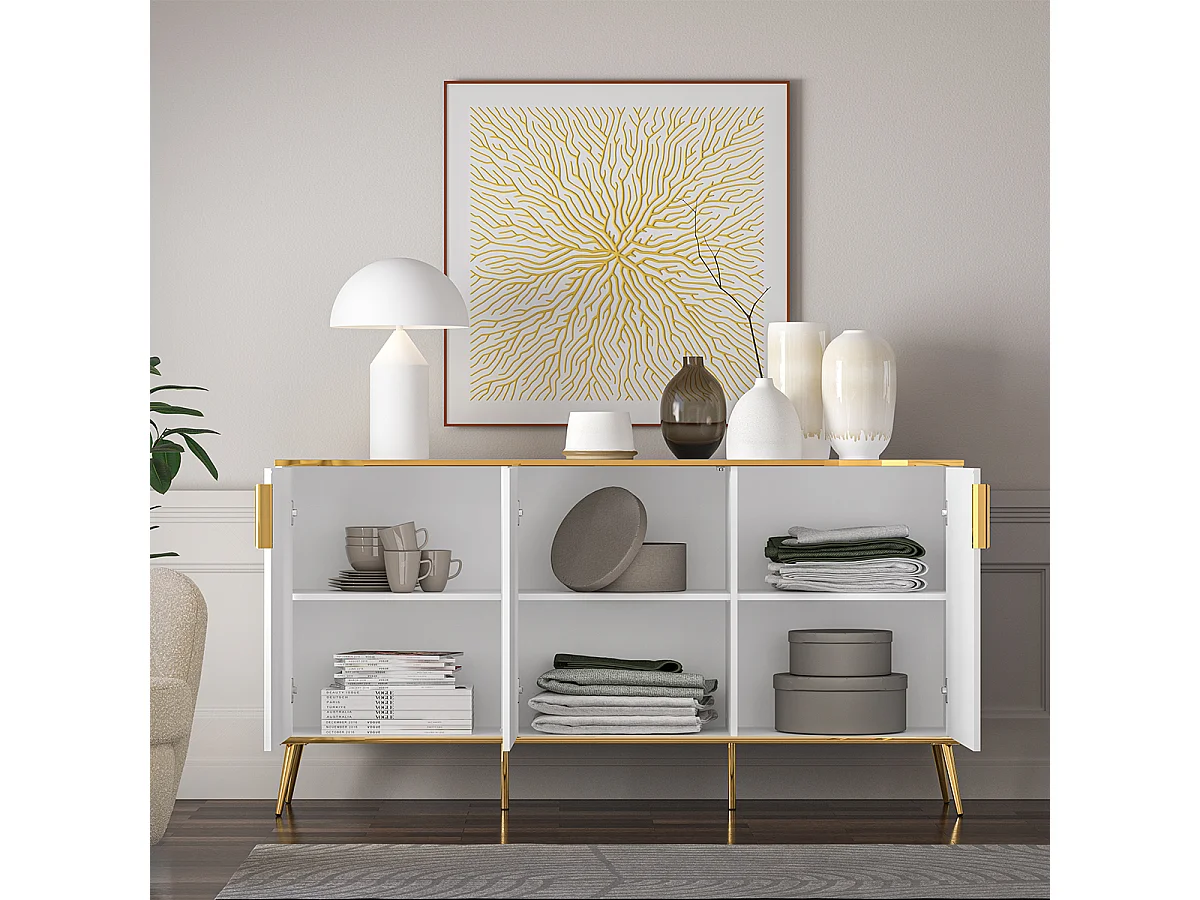 Buffet 3 portes Zora Blanc et Doré