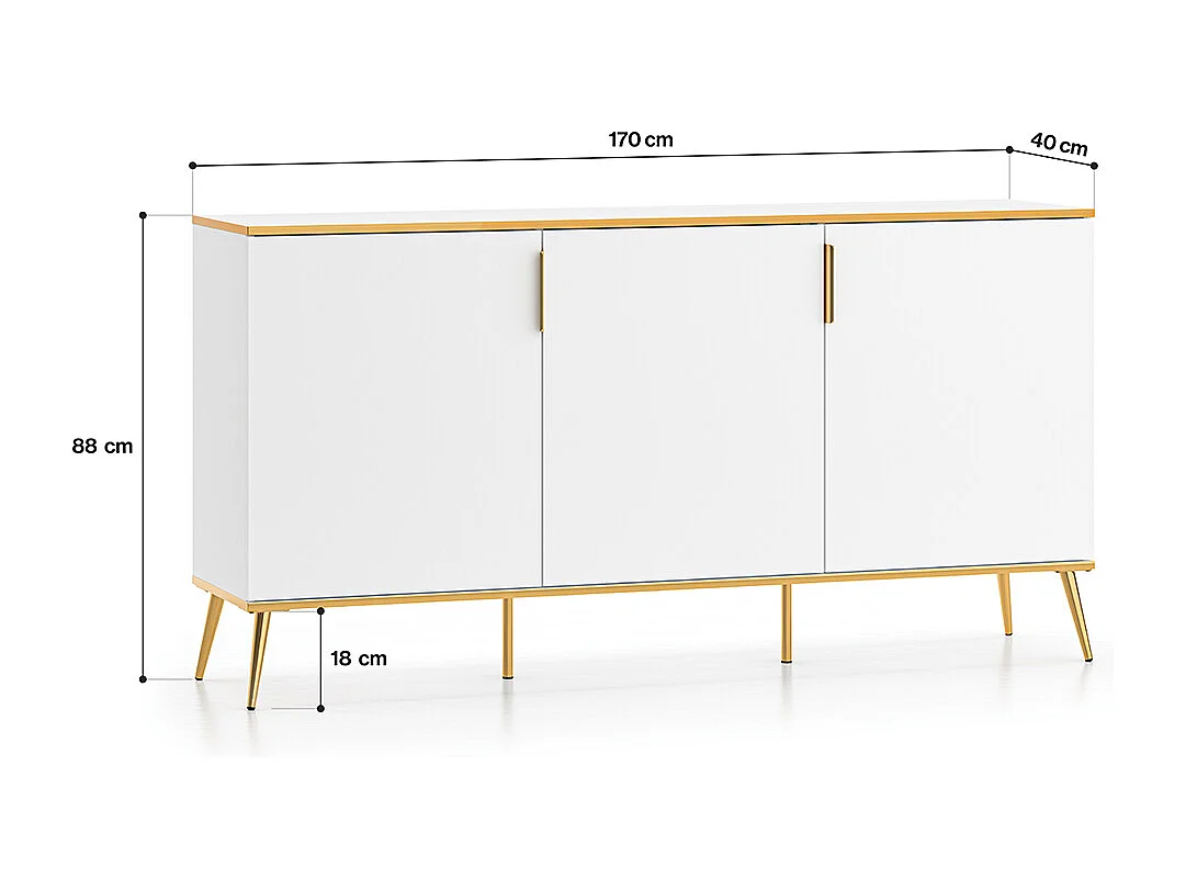 Buffet 3 portes Zora Blanc et Doré