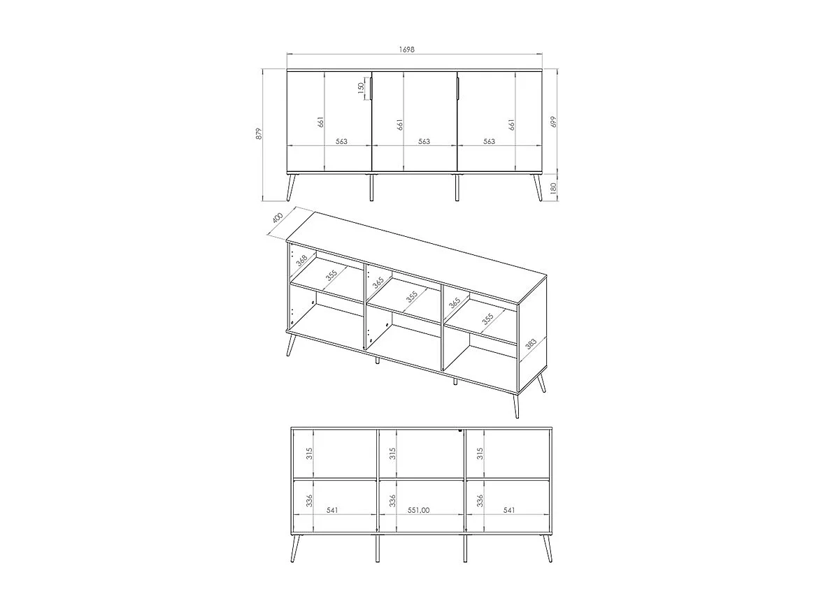 Buffet 3 ante Zora bianco 88cm