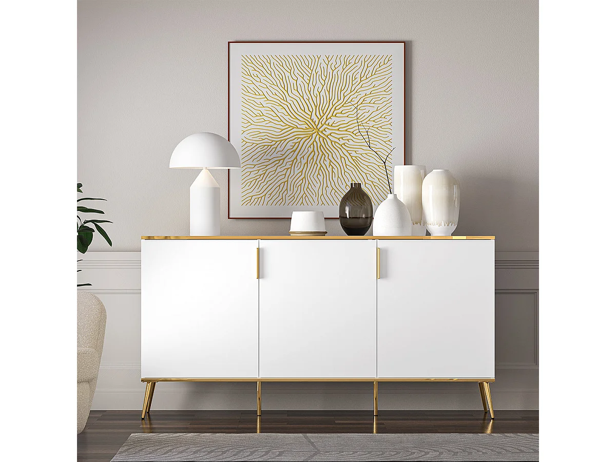Zora White and Gold 3-door sideboard