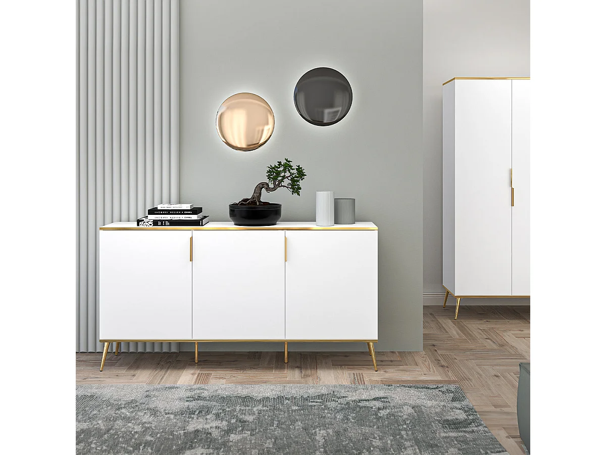 Zora White and Gold 3-door sideboard