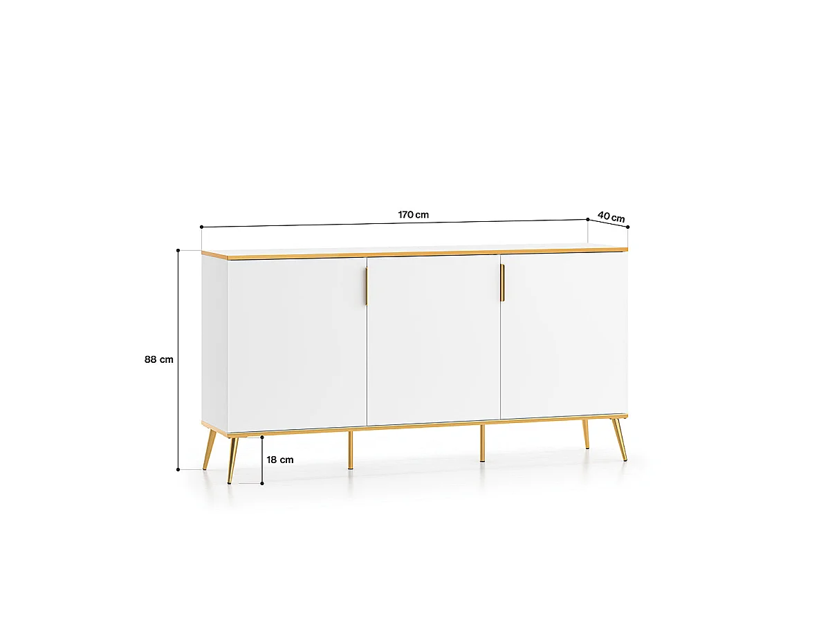Zora White and Gold 3-door sideboard