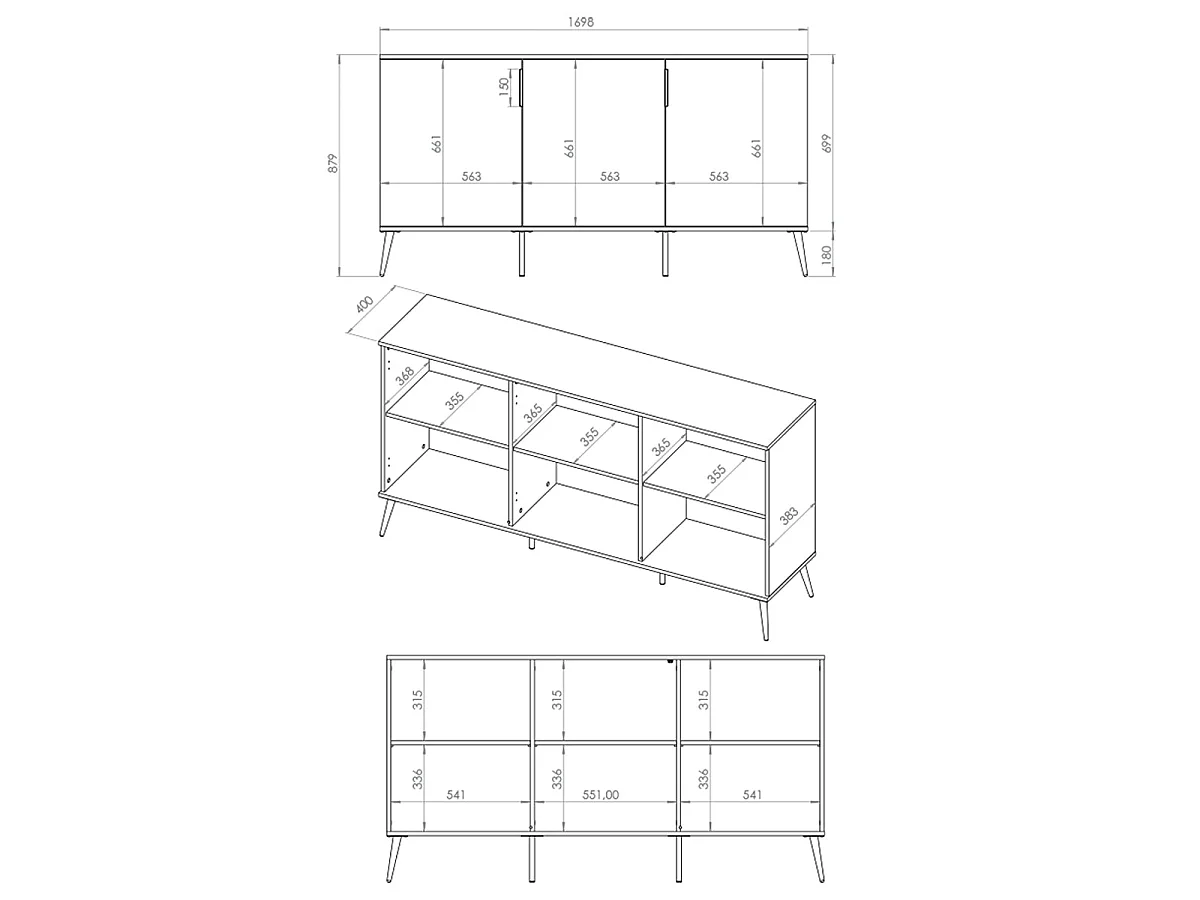 Zora White and Gold 3-door sideboard