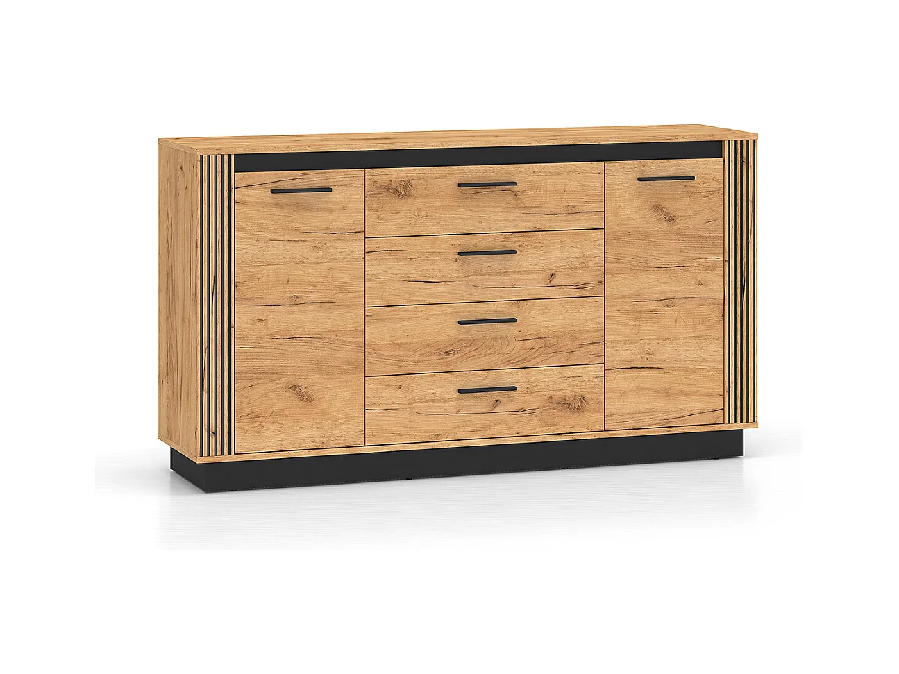 Buffet 2 portes 4 tiroirs Solal Bois et Noir