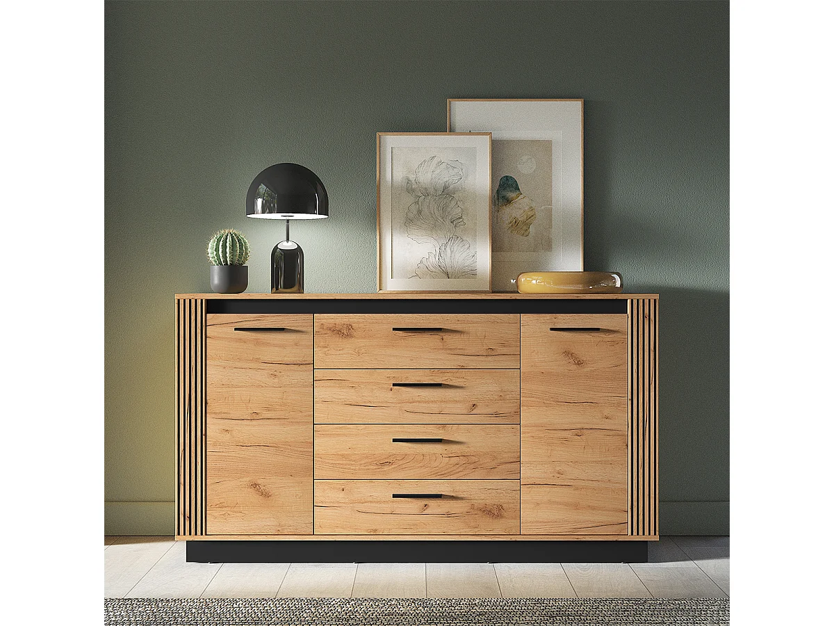 Buffet 2 portes 4 tiroirs Solal Bois et Noir