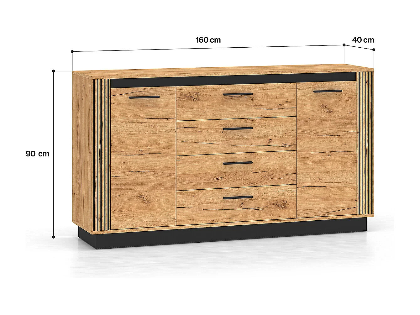 Buffet 2 portes 4 tiroirs Solal Bois et Noir