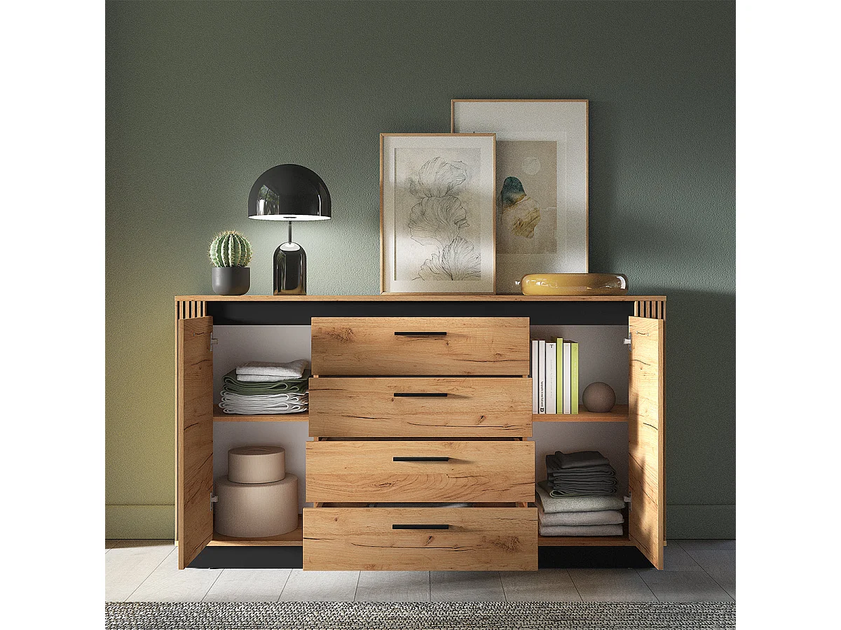 Buffet 2 portes 4 tiroirs Solal Bois et Noir