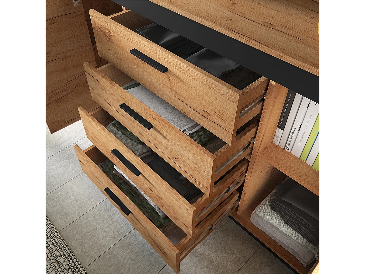 Buffet 2 portes 4 tiroirs Solal Bois et Noir