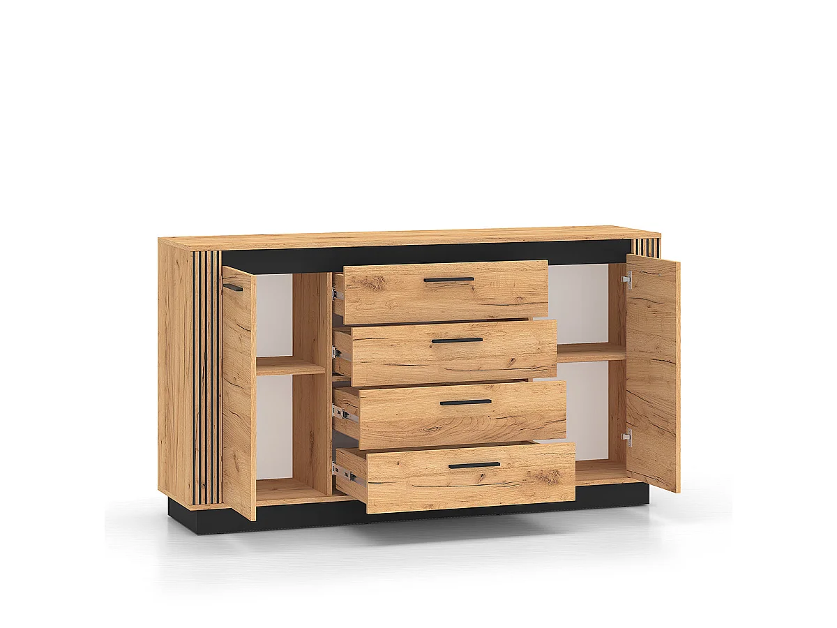 Buffet 2 portes 4 tiroirs Solal Bois et Noir