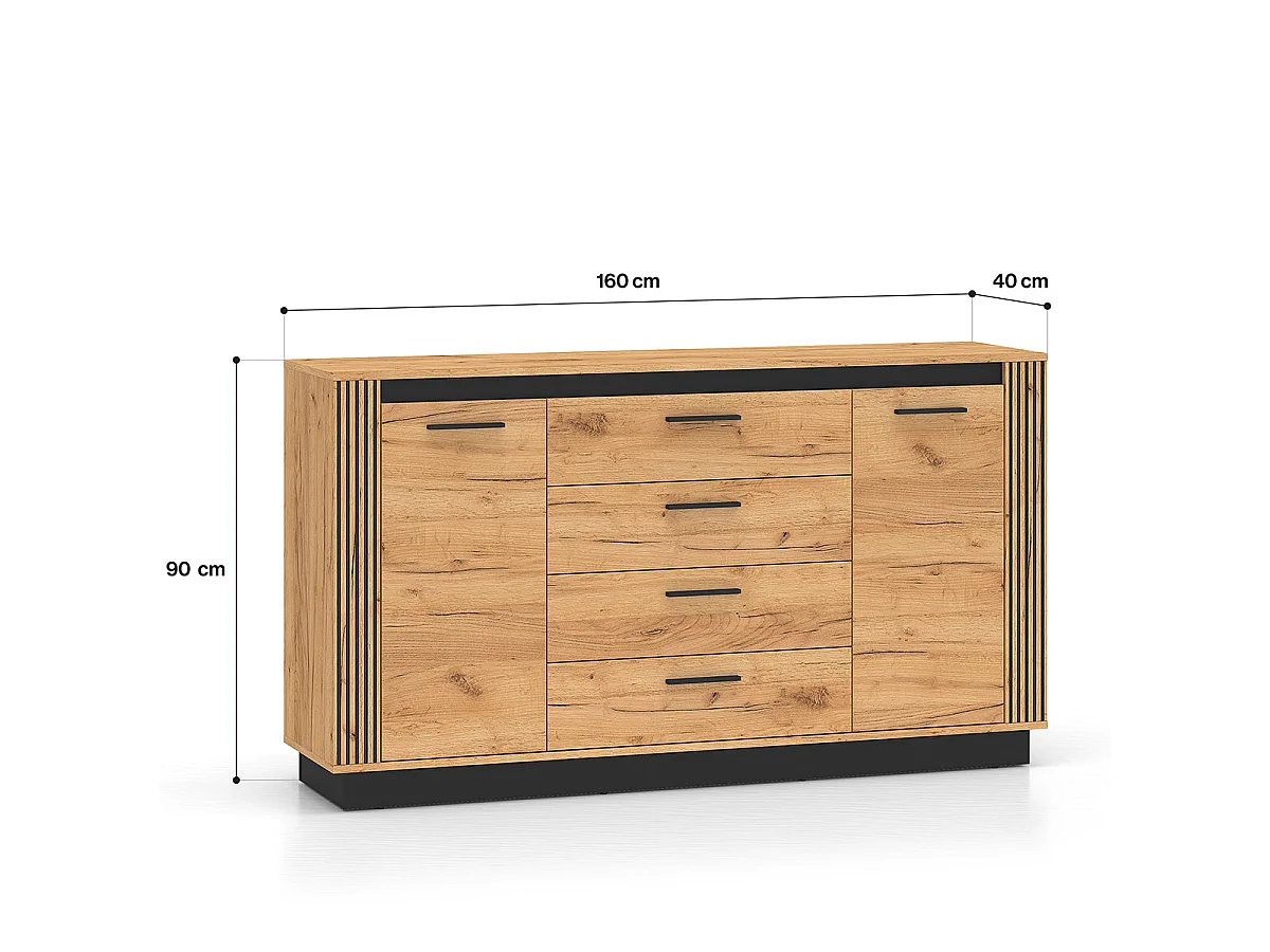 Buffet 2 portes 4 tiroirs Solal Bois et Noir