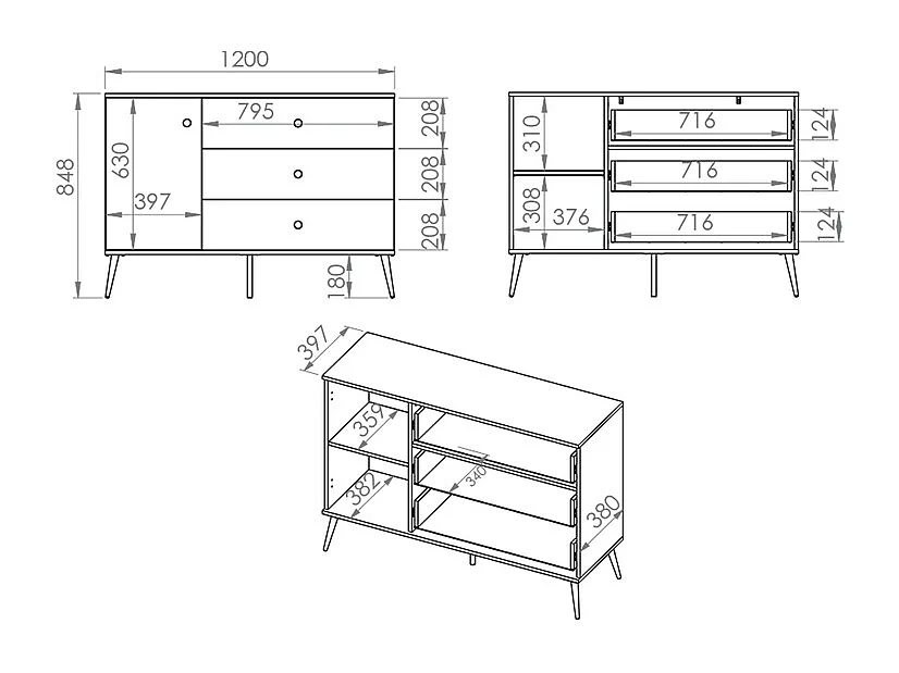 Buffet 1 anta 3 cassetti Olivia cachemire 85cm
