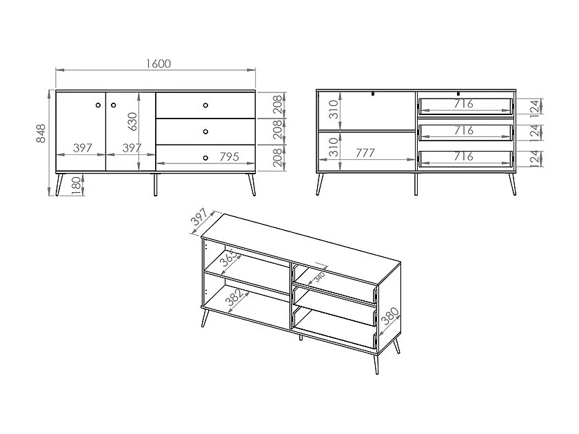 Buffet 2 ante 3 cassetti Olivia cachemire 85cm