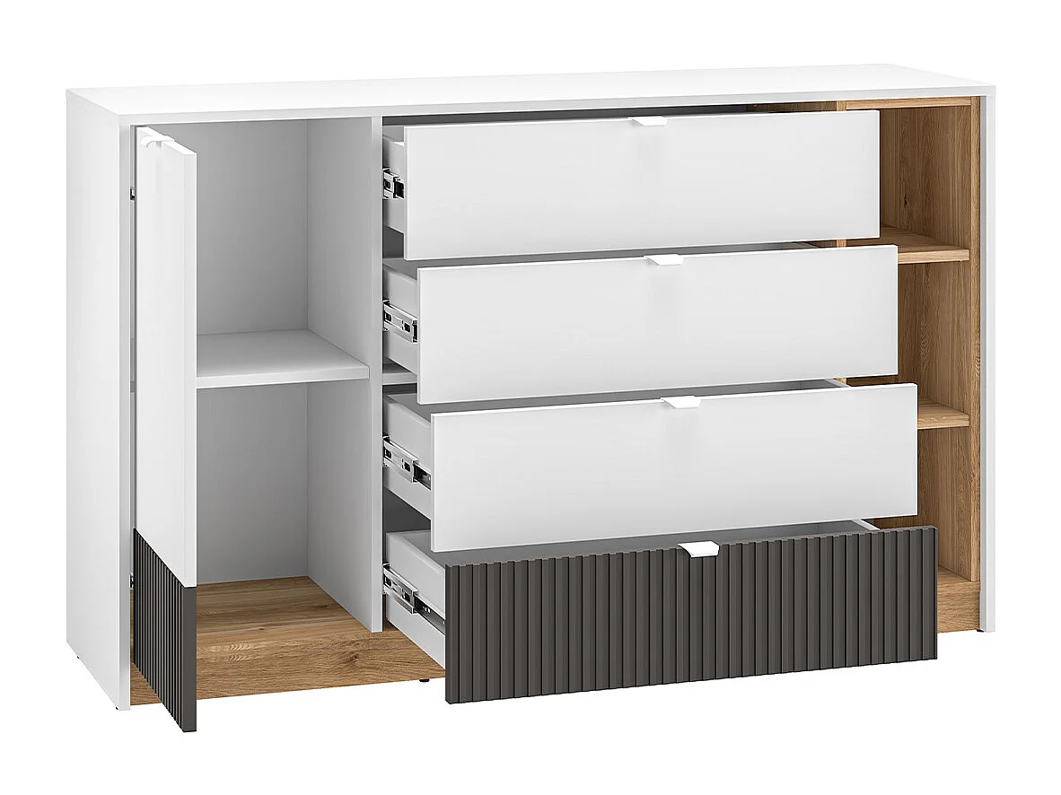 Buffet 1 porte 4 tiroirs Ronan Blanc