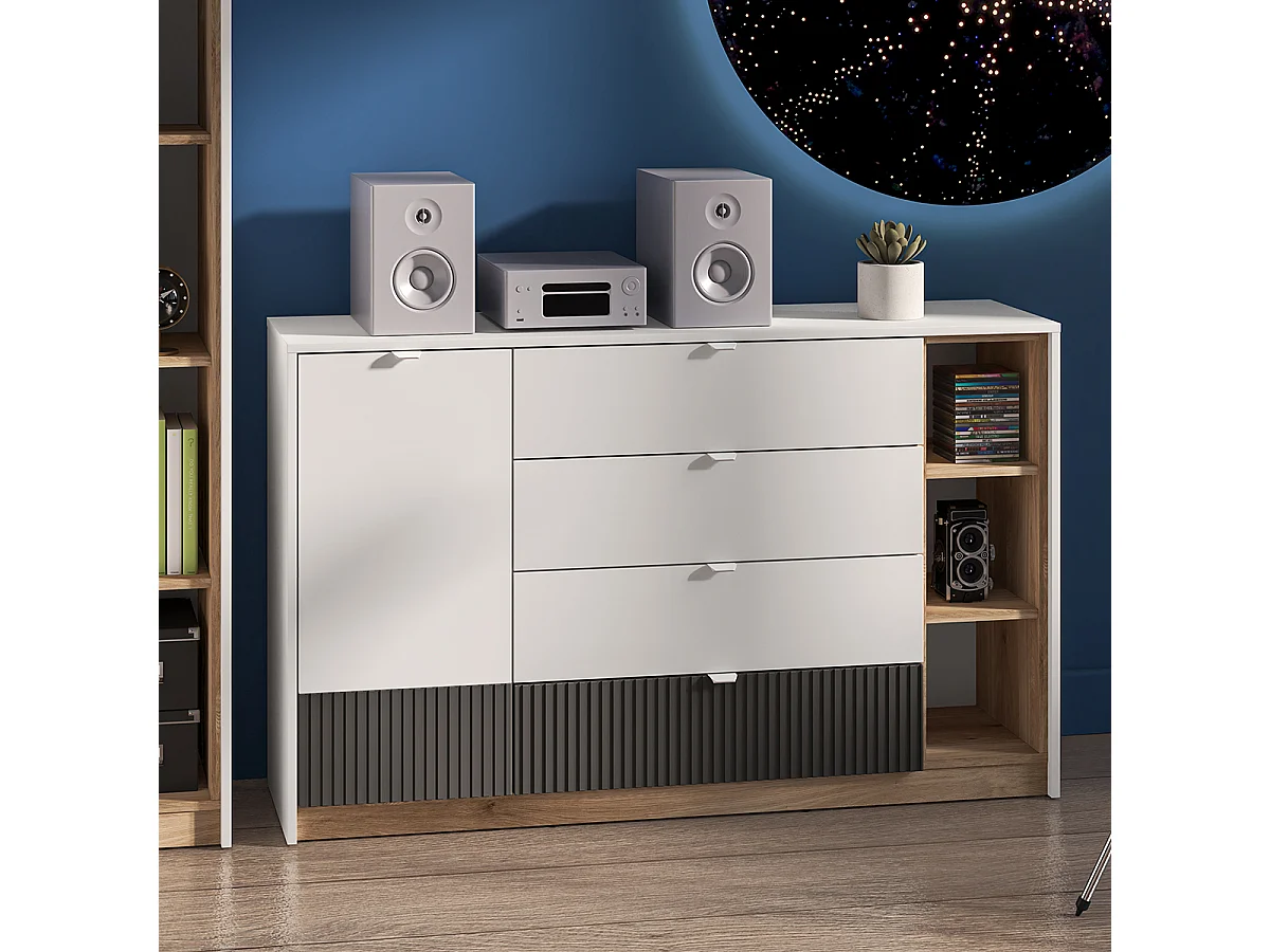 Buffet 1 anta 4 cassetti Ronan bianco 86cm