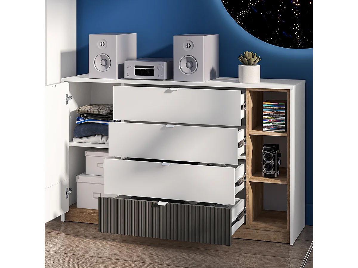 Buffet 1 anta 4 cassetti Ronan bianco 86cm