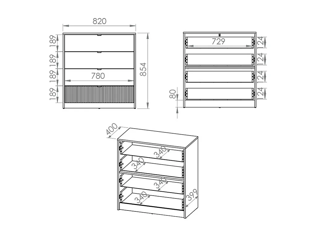 Buffet 1 anta 4 cassetti Ronan bianco 86cm