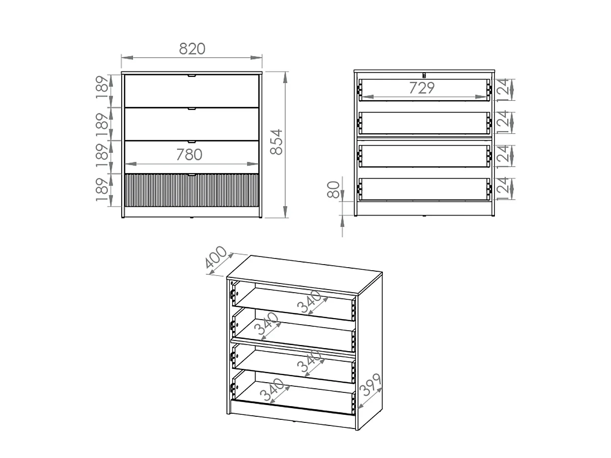 Buffet 1 anta 4 cassetti Ronan bianco 86cm