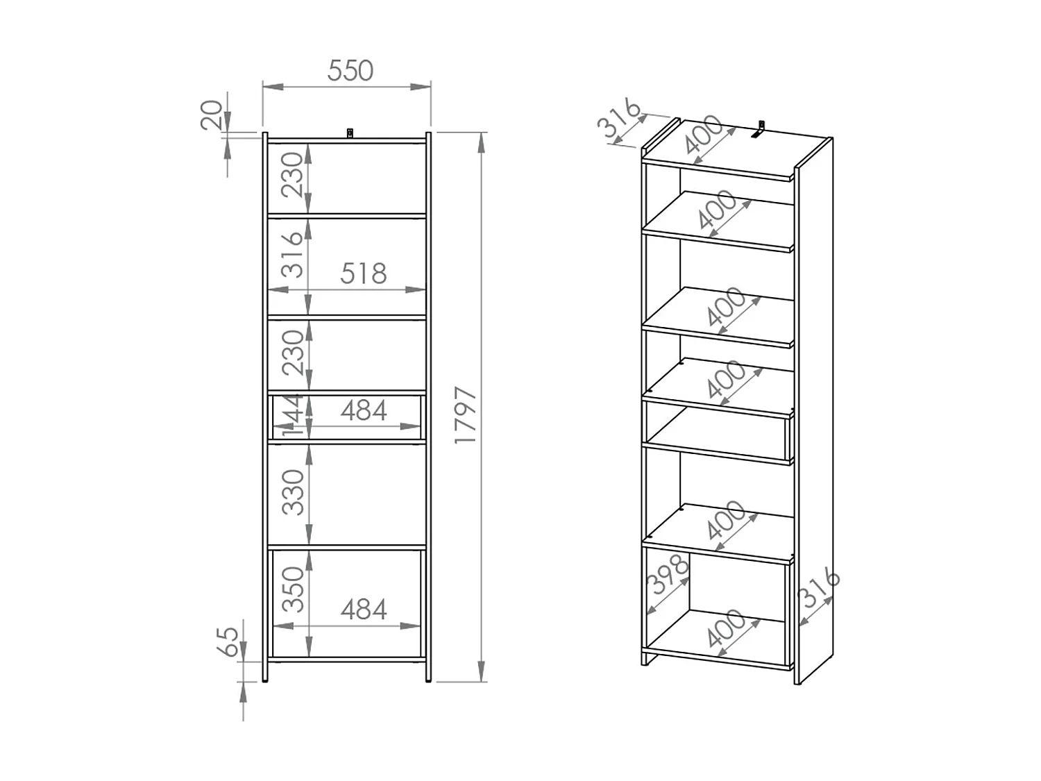 Bibliothèque colonne 7 étagères Tara Bois et Noir