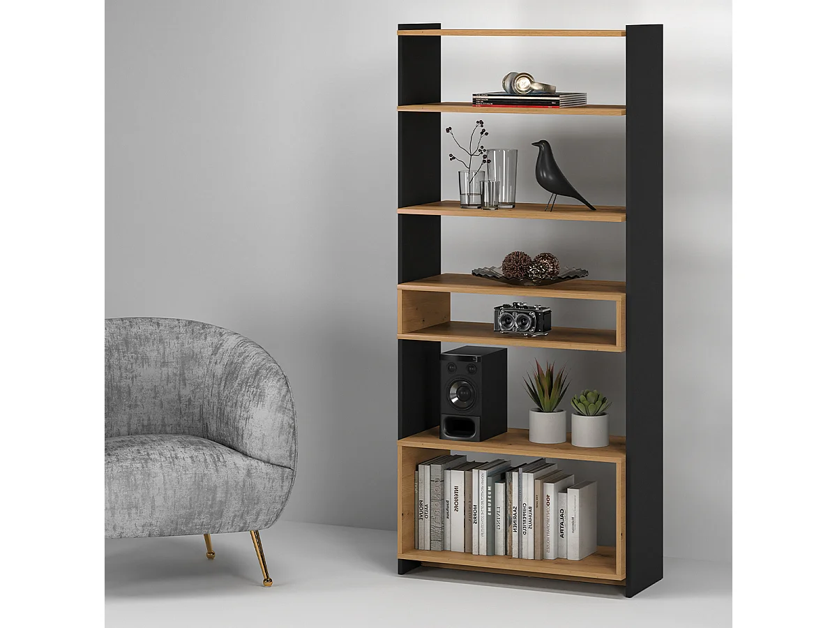 Bibliothèque 7 étagères Tara Bois et Noir
