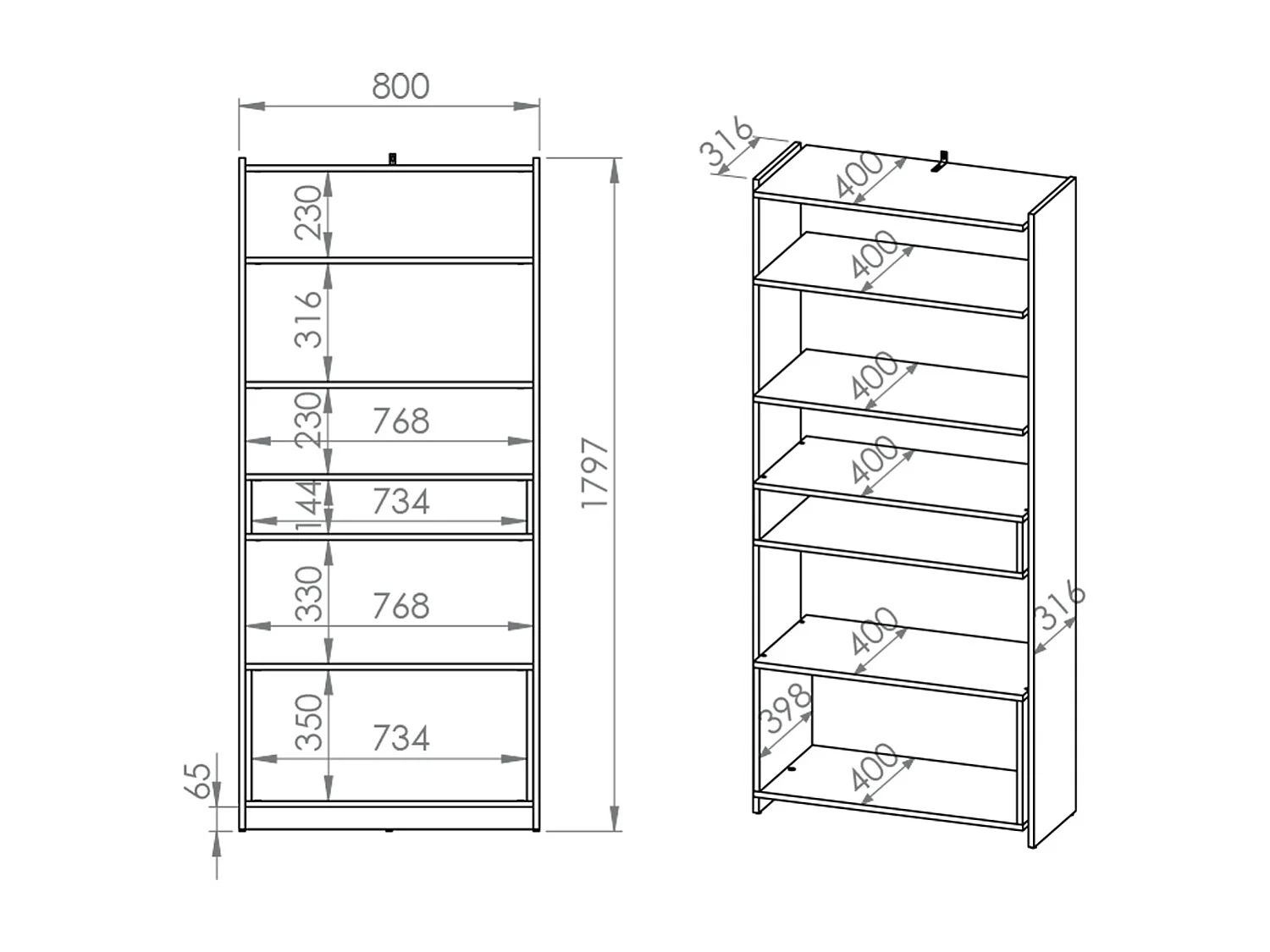 Bibliothèque 7 étagères Tara Bois et Noir