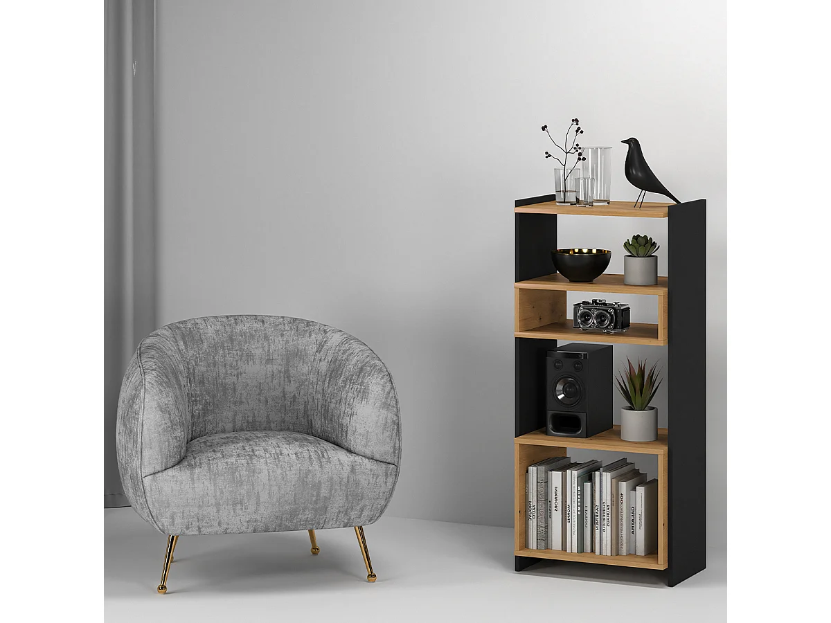 Bibliothèque colonne 5 étagères Tara Bois et Noir