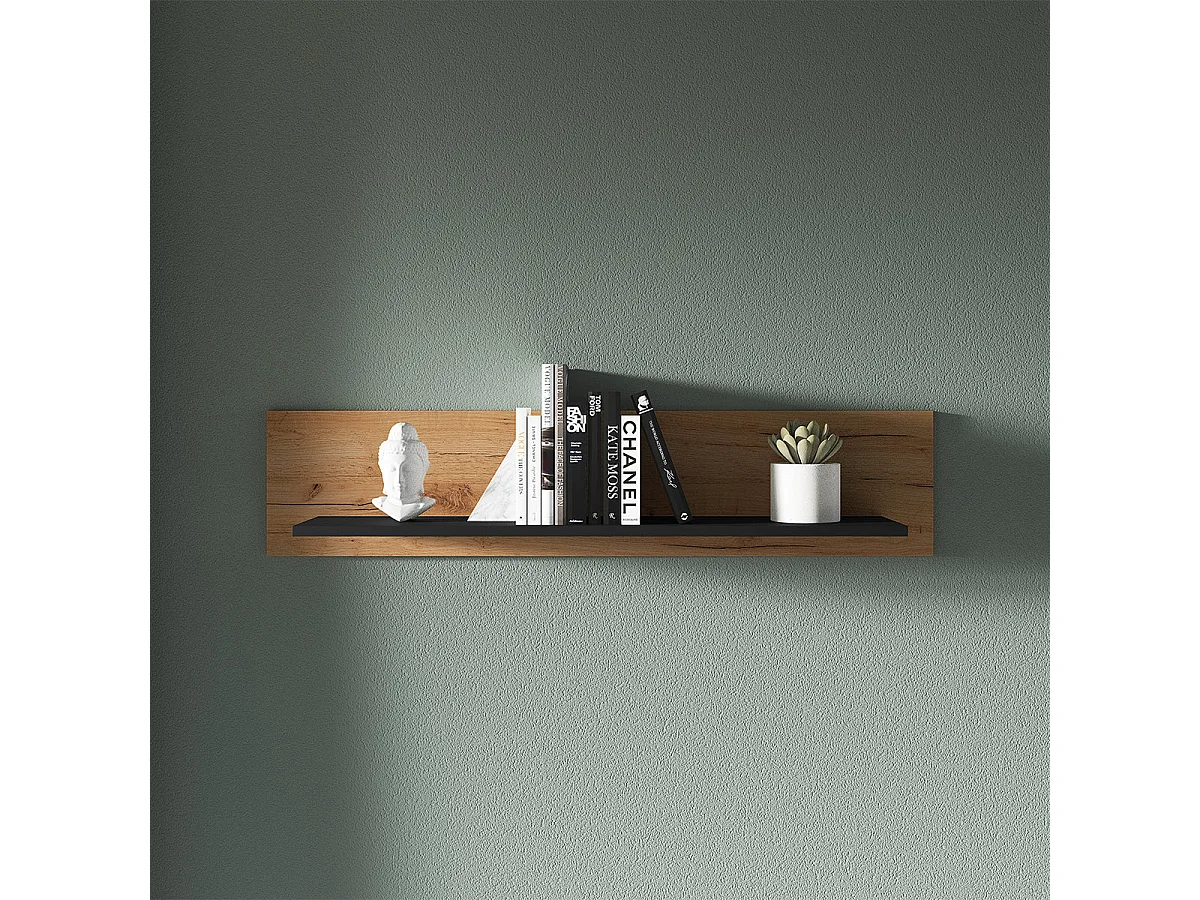 110cm Solal Wood and Black Wall Shelf