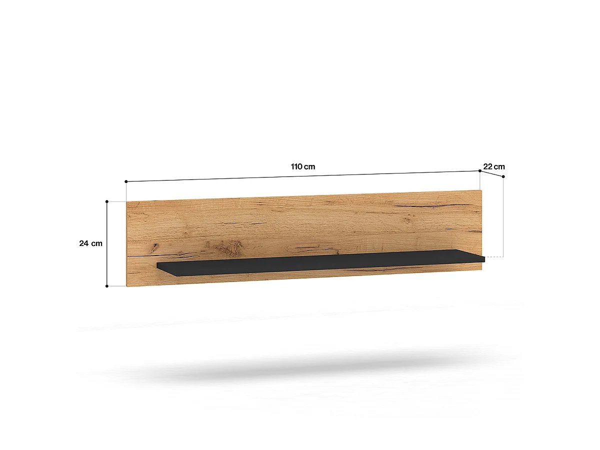 110cm Solal Wood and Black Wall Shelf