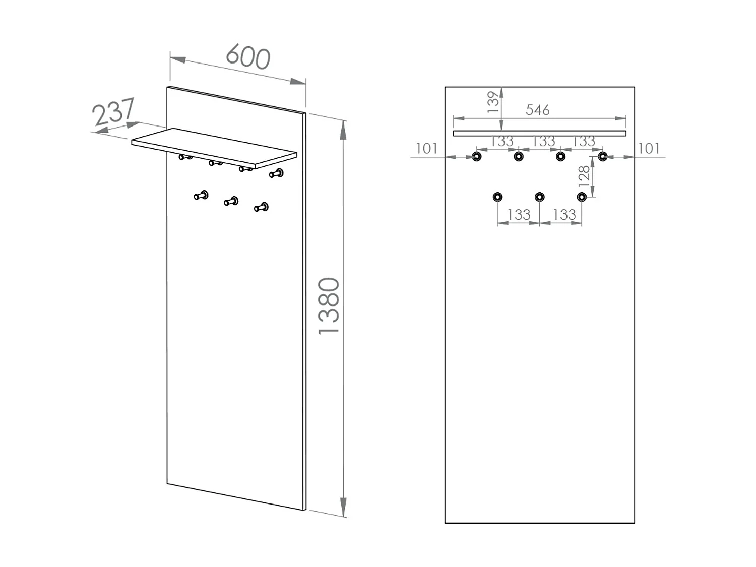 Perchero de pared con 7 ganchos 1 estante Nilo Madera