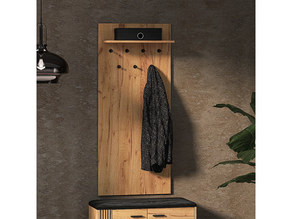 Porte-manteau mural 7 patères 1 étagère Nilo Bois