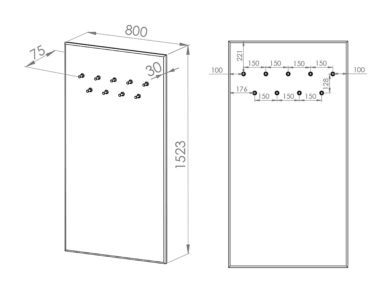 Porte-manteau mural 9 patères Nilo Bois