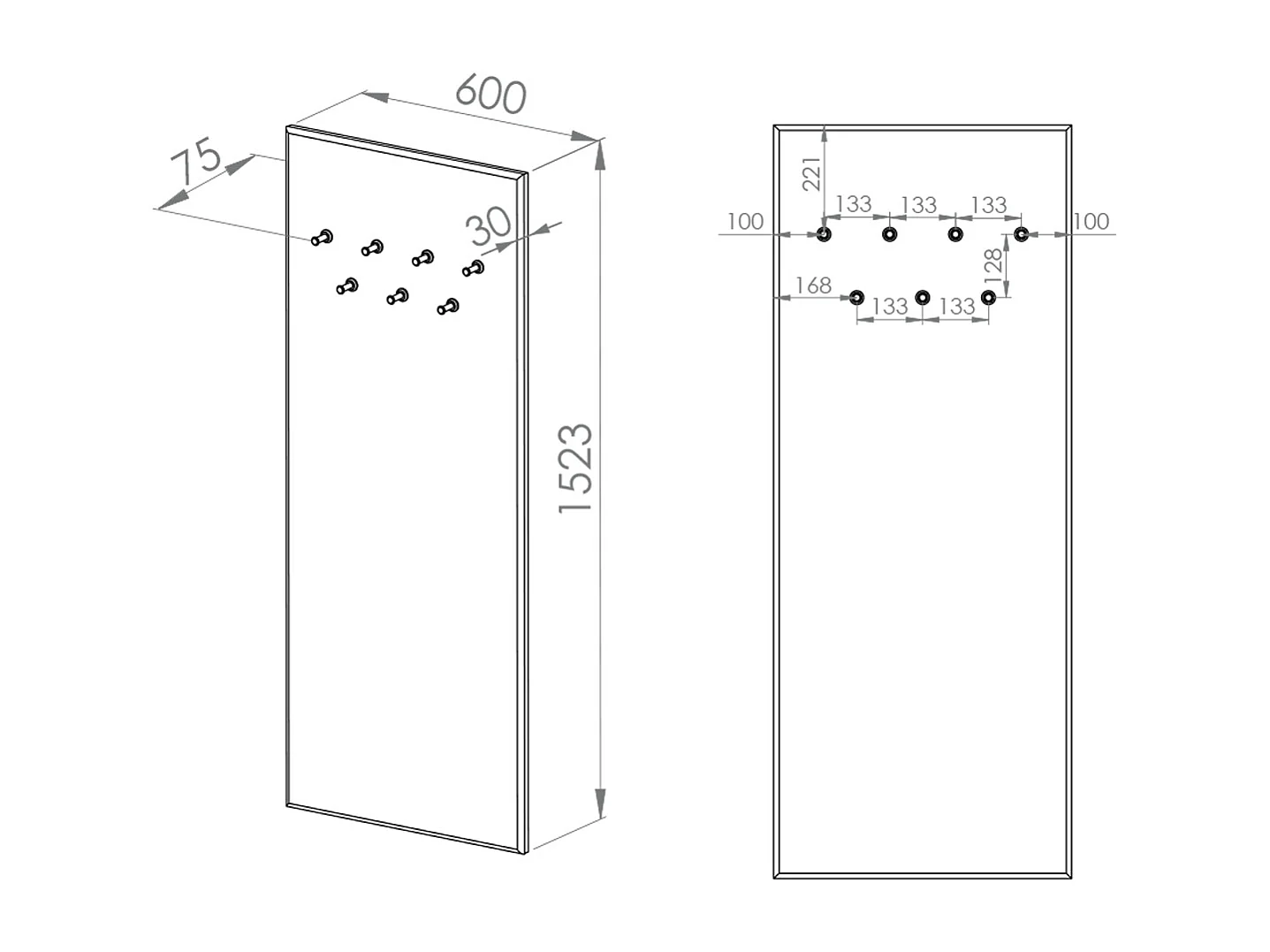 Porte-manteau mural 7 patères Nilo Bois