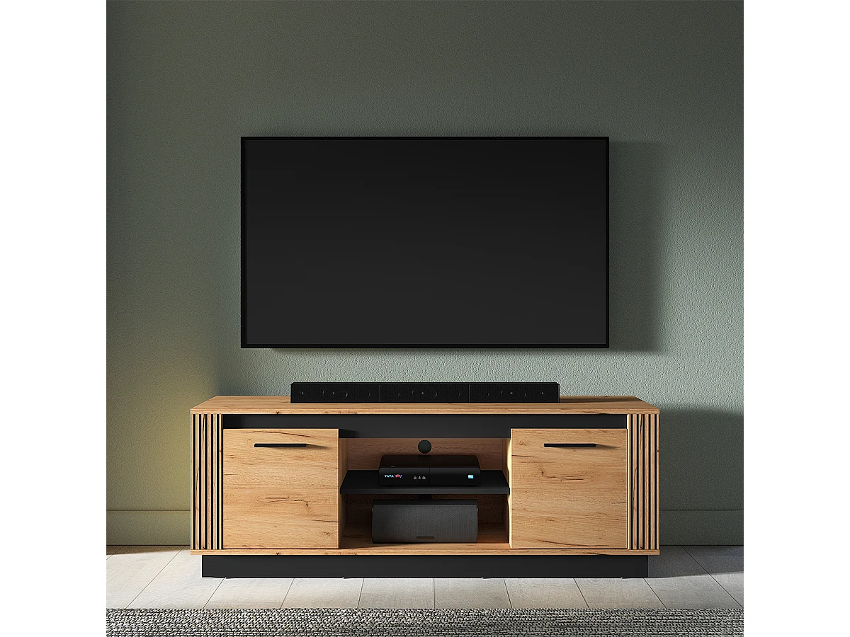 Meuble TV 2 portes 150 cm Solal Bois et Noir