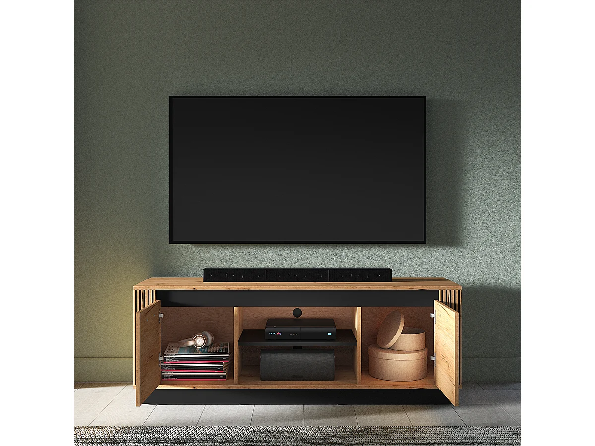 TV-Möbel mit 2 Türen 150 cm Solal Holz und Schwarz